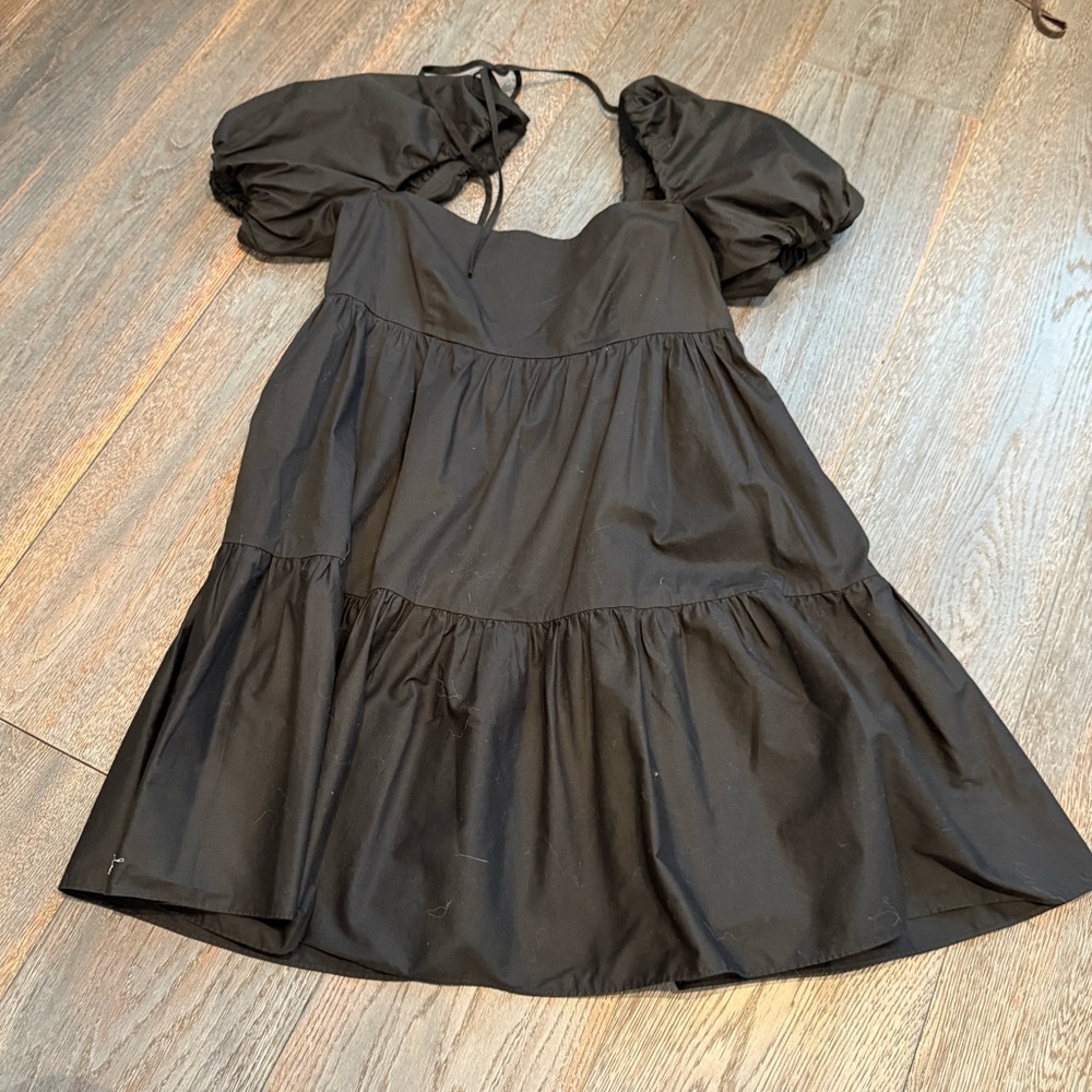 INTERMIX Black Puff Sleeve Mini Dress